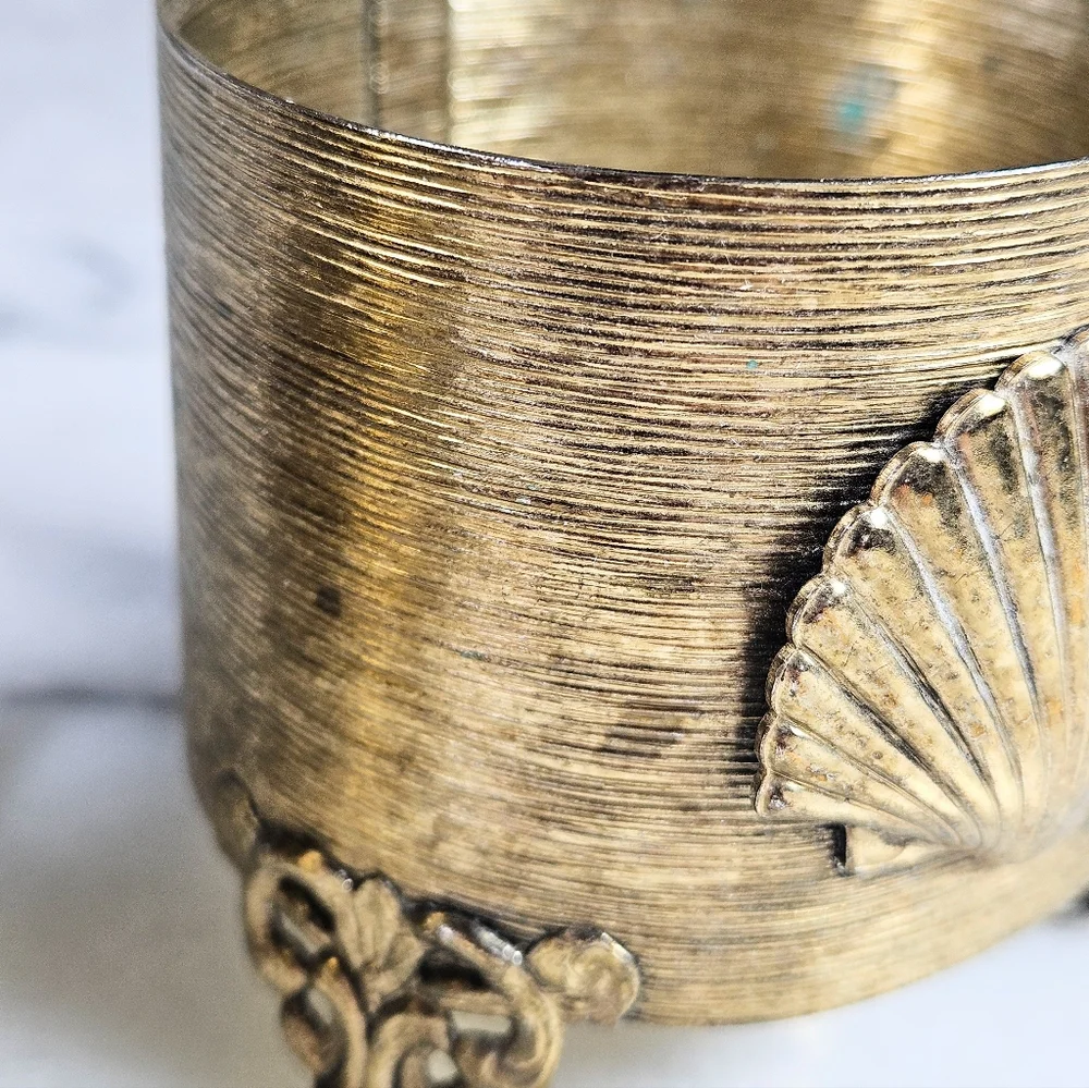 Vintage Gold Ormolu Filagree Seashell Bath Set Cup Holders 2